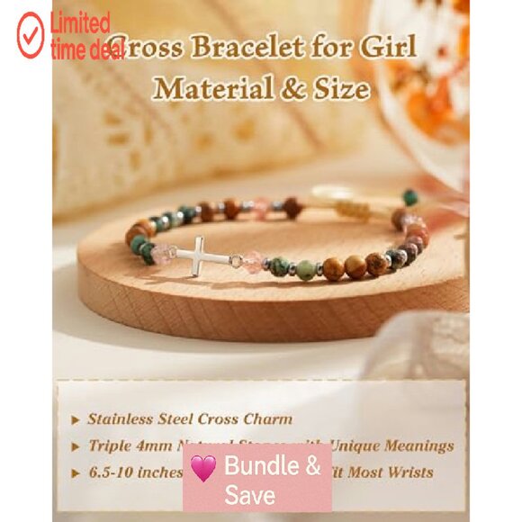 Inspirational Cross Charm Bracelet Adjustable 6.5-10" Stainless Steel - Picture 6 of 8